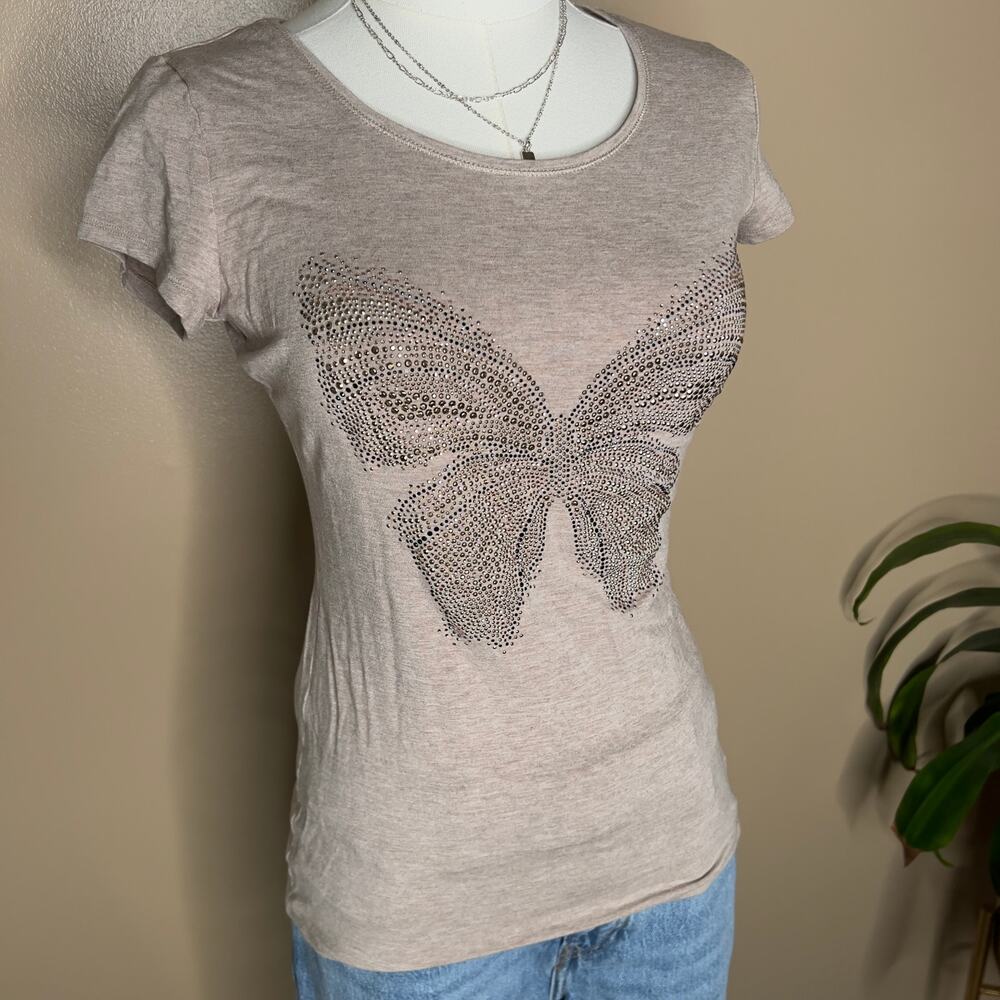 WHBM Embellished Butterfly Fitted Graphic Tee Size XS Casual Y2K